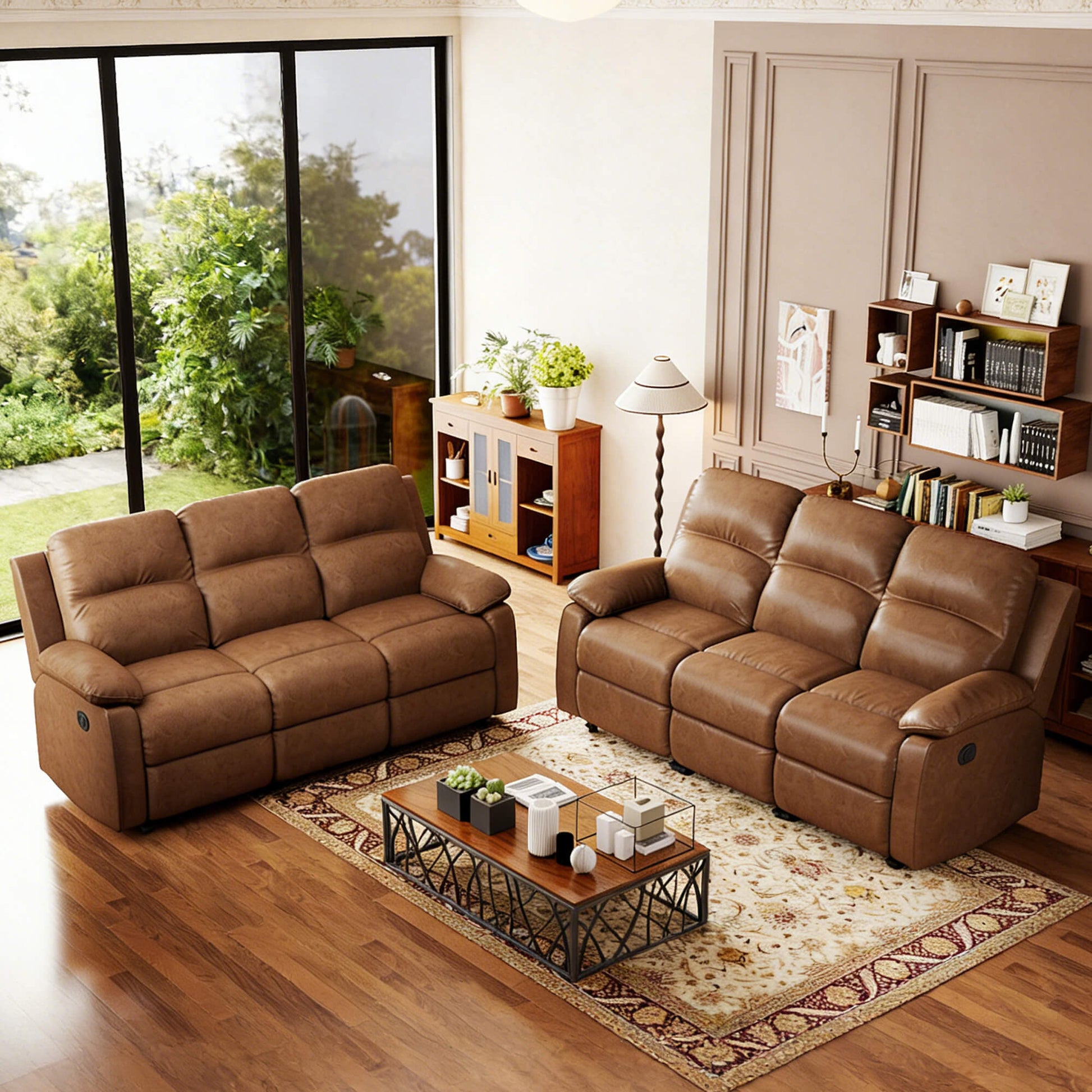 Leather Manual Recliner Sofa with Smooth Recline and Footrest