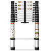 Primy 12.5 FT Telescoping Ladder, Aluminum One-button Retraction Collapsible Extension Ladder, 330 LBS Capacity with Non-slip Feet, Portable Multi-purpose Compact Ladder for Home, RV, Loft