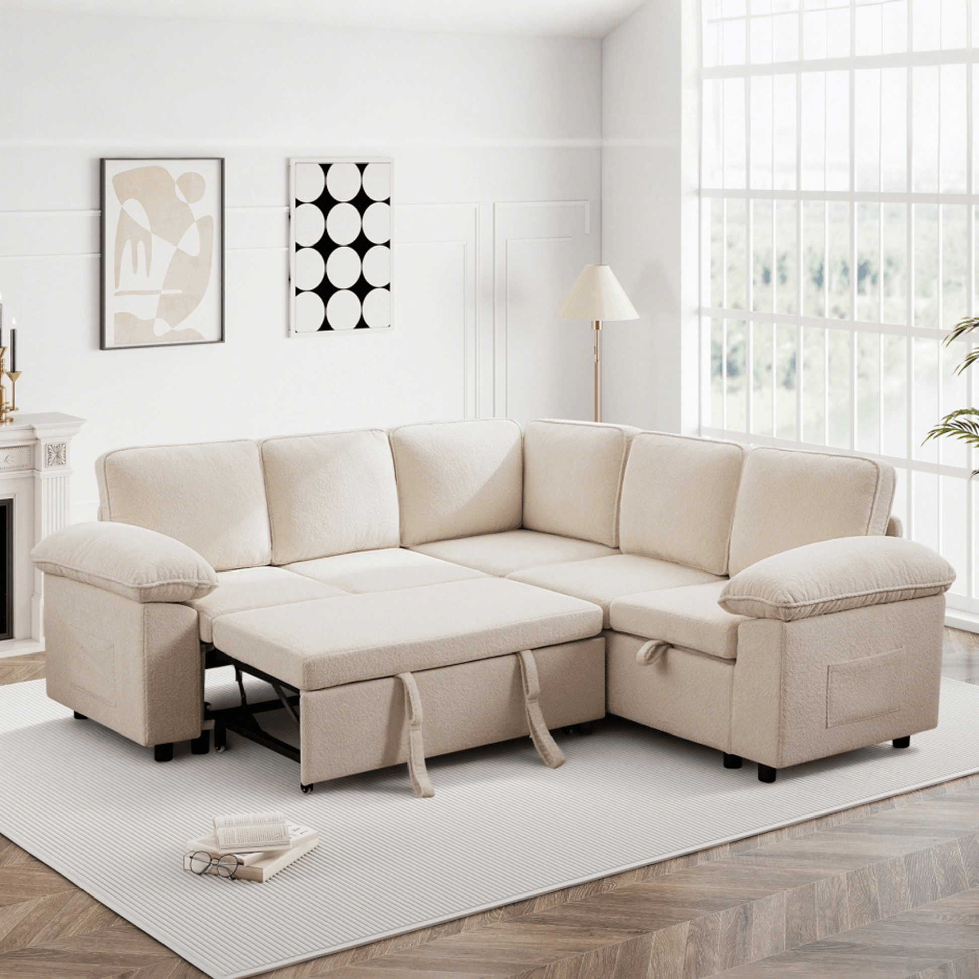 7-Seater Modular Sectional Sofa Couch with Pull-Out Sleeper and Storage