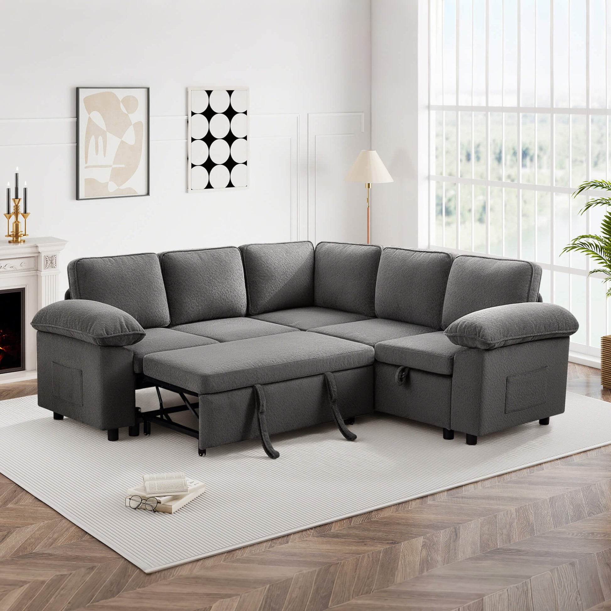 7-Seater Modular Sectional Sofa Couch with Pull-Out Sleeper and Storage
