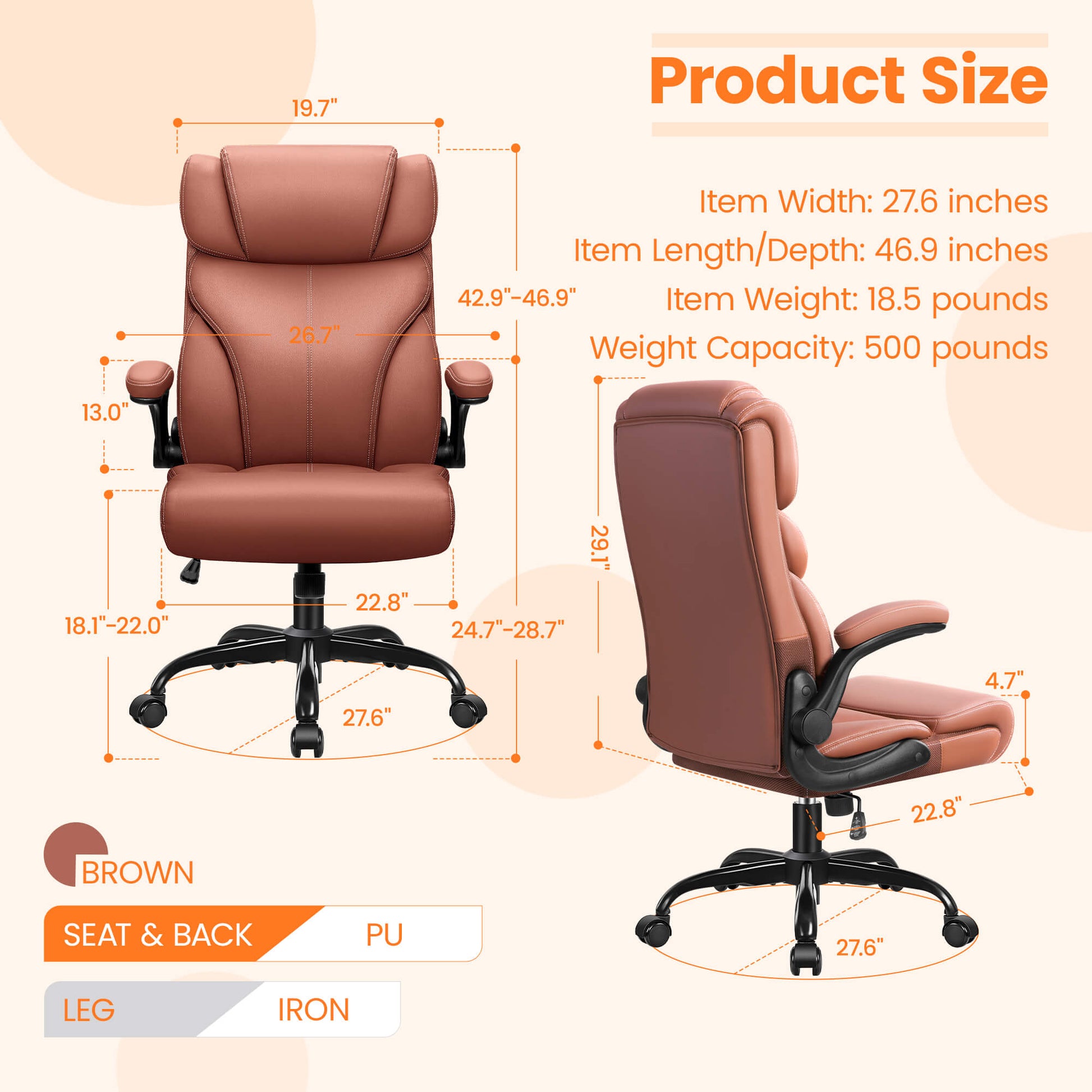 Big and Tall Leather Executive Back Support Office Chair 5066H