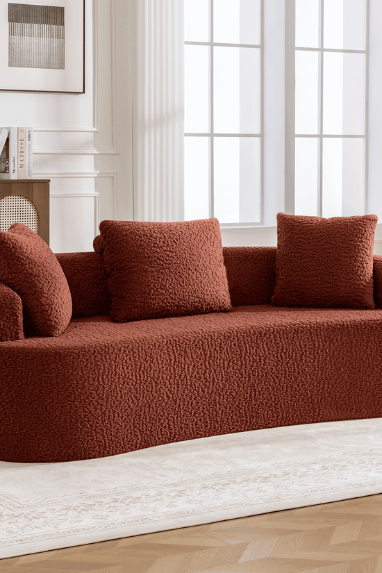 3-Seater Plush Floor Sofa with Cushions & Curved Back