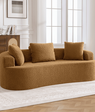 3-Seater Plush Floor Sofa with Cushions & Curved Back