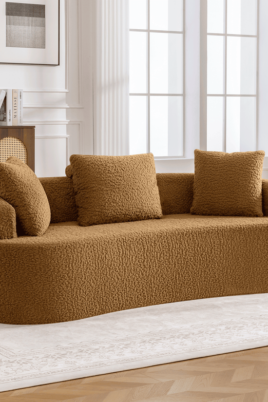 3-Seater Plush Floor Sofa with Cushions & Curved Back