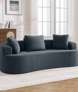 3-Seater Plush Floor Sofa with Cushions & Curved Back