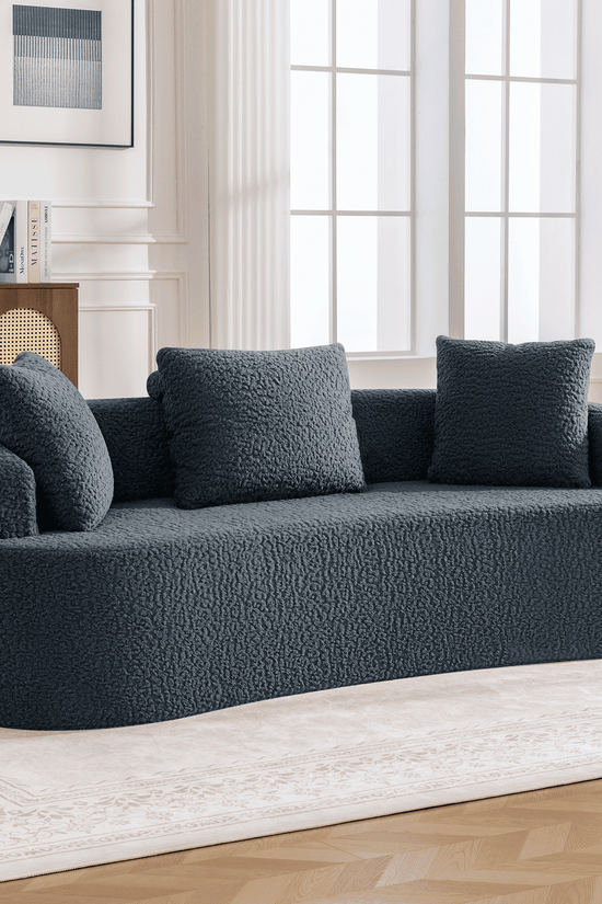 3-Seater Plush Floor Sofa with Cushions & Curved Back