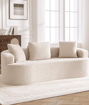3-Seater Plush Floor Sofa with Cushions & Curved Back