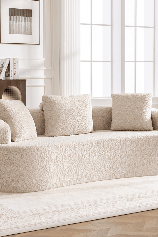 3-Seater Plush Floor Sofa with Cushions & Curved Back