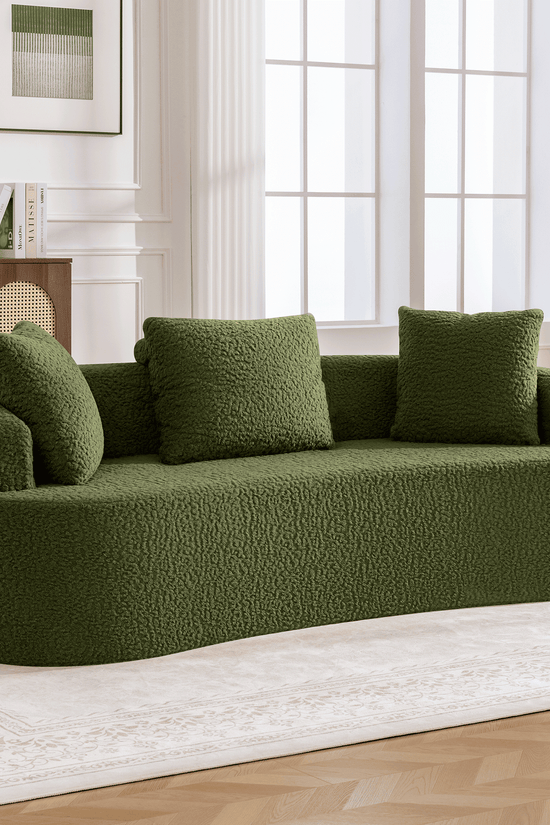 3-Seater Plush Floor Sofa with Cushions & Curved Back