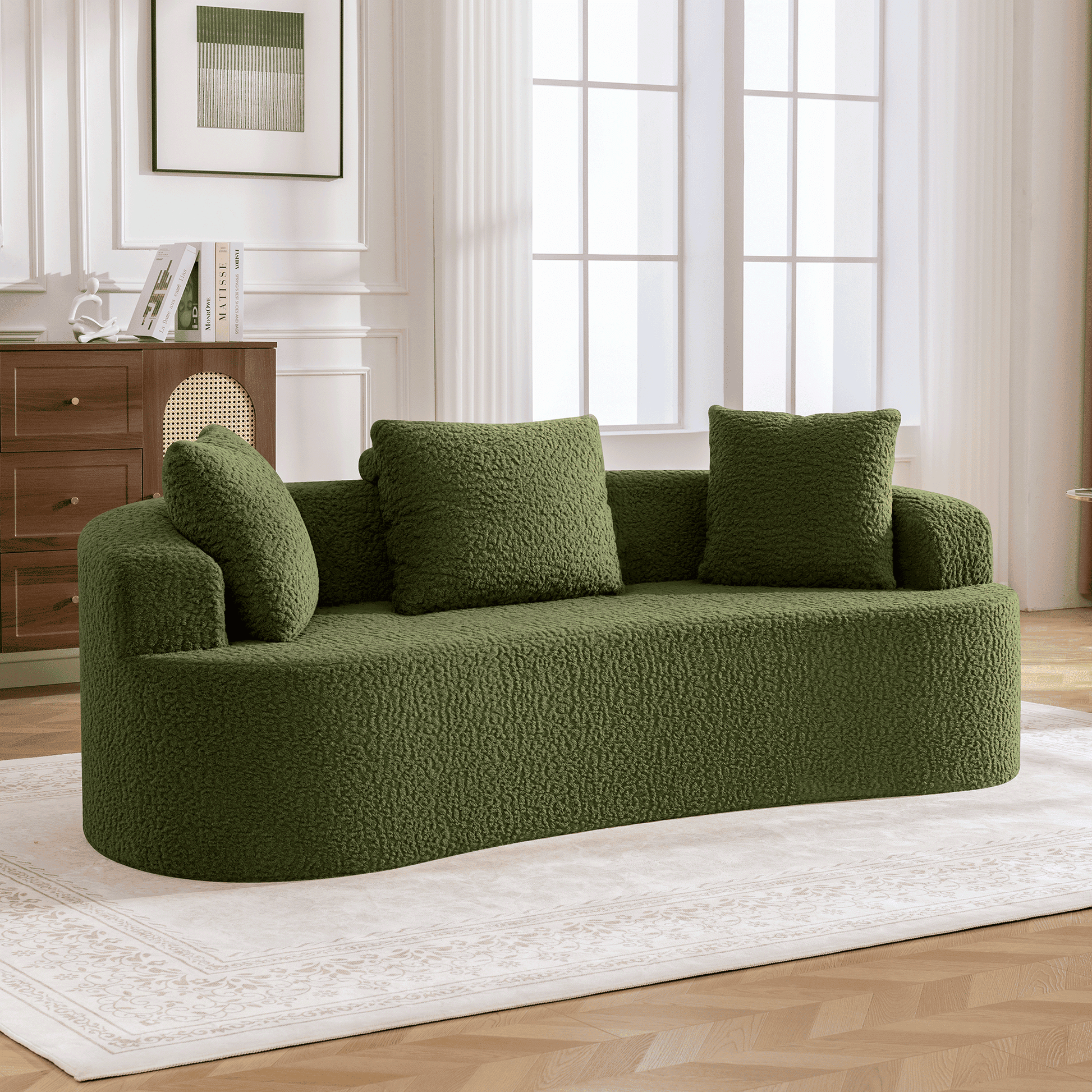 3-Seater Plush Floor Sofa with Cushions & Curved Back