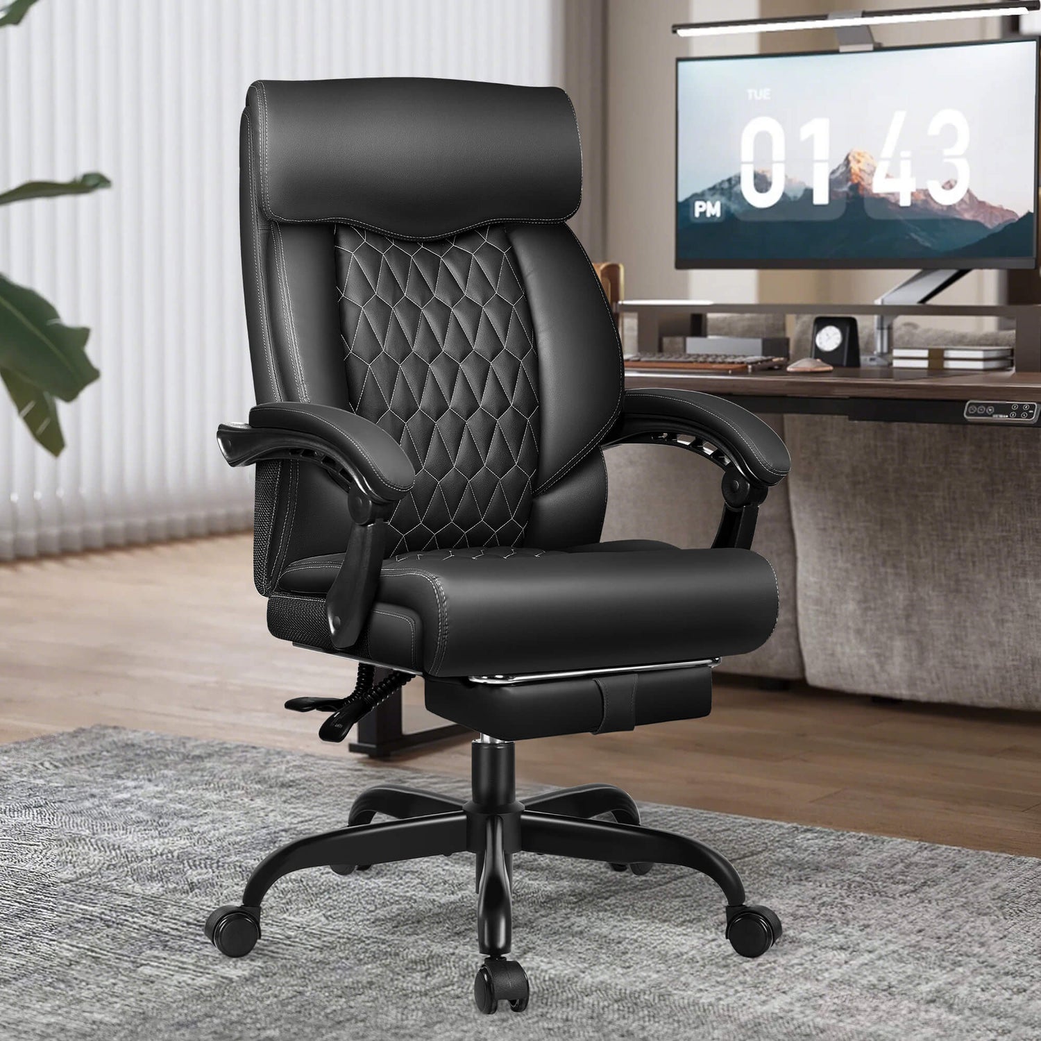 Mid-Back Leather Ergonomic Executive Office Chair with Lumbar Support 488