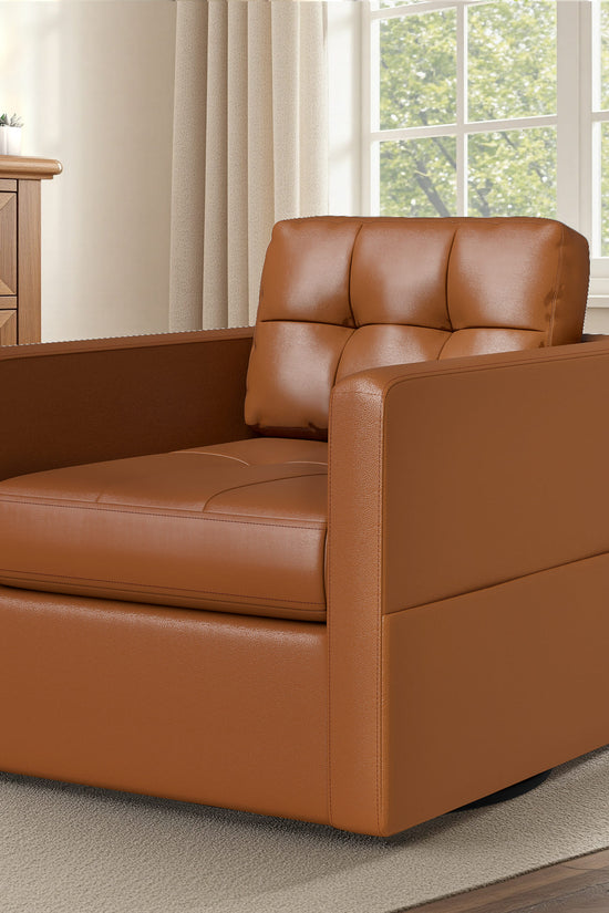 Leather Swivel Accent Chair for Living Room with Throw Pillow