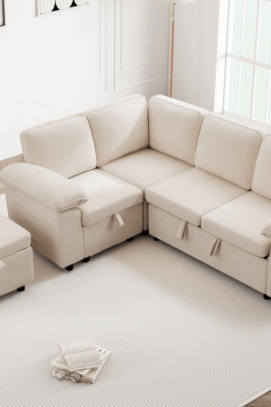 7-Seater Modular Sectional Sofa Couch with Pull-Out Sleeper and Storage