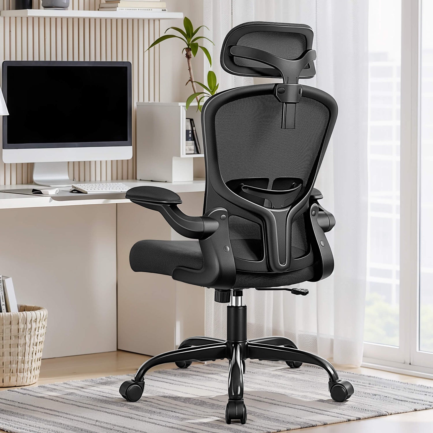 Ergonomic Office Chair with Adjustable Lumbar Support Flip-up Armrests 936-H