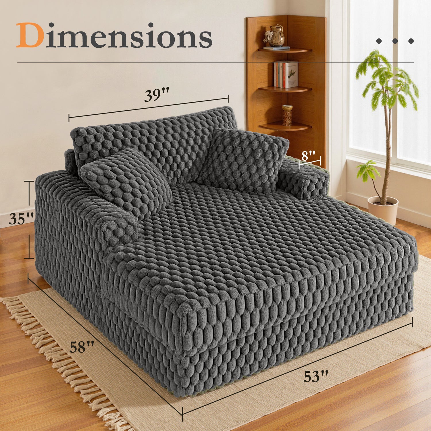 53" Upholstered Chaise Lounge Sofa Bed – Modern Sleeper Chair with Throw Pillows & Armrests, Plush Chair Bed for Living Room, Bedroom