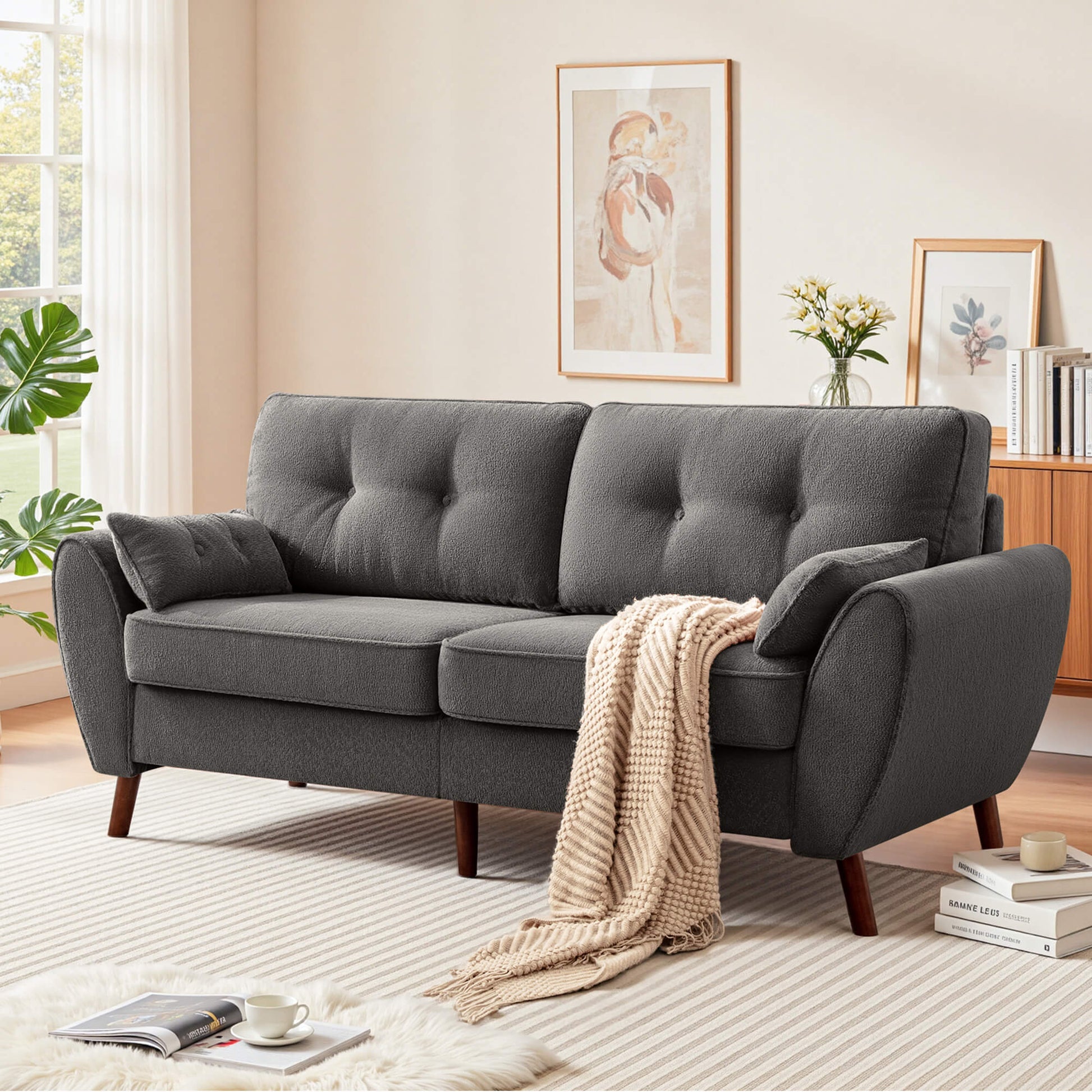 75.5" Wide Modern Loveseat Sofa with Solid Wood Legs