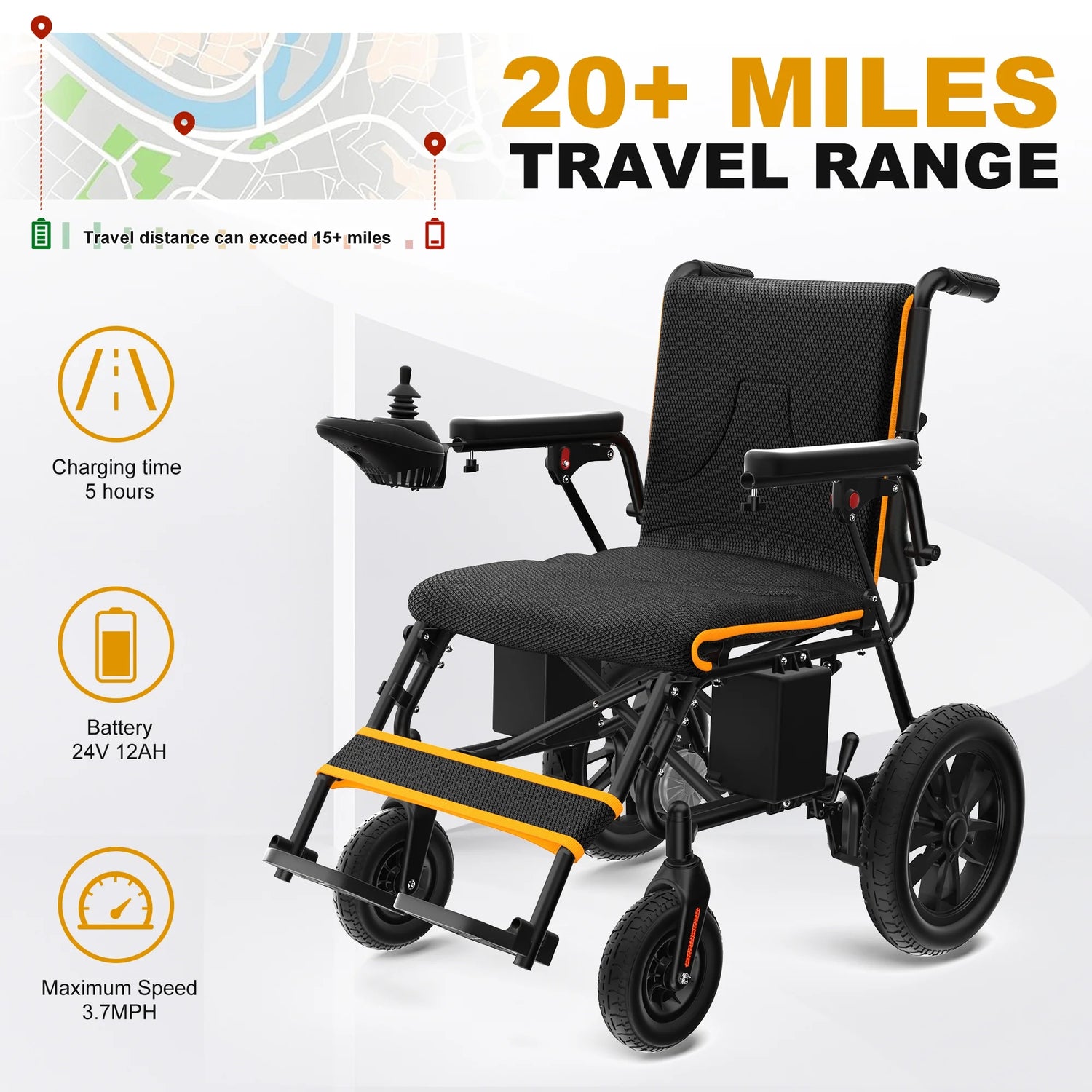 Electric Wheelchairs for Adults, Foldable Motorized Wheelchair for Seniors, 20 Miles Longer Travel Range, All Terrain Portable Power Wheelchair, 350 Lbs Capacity