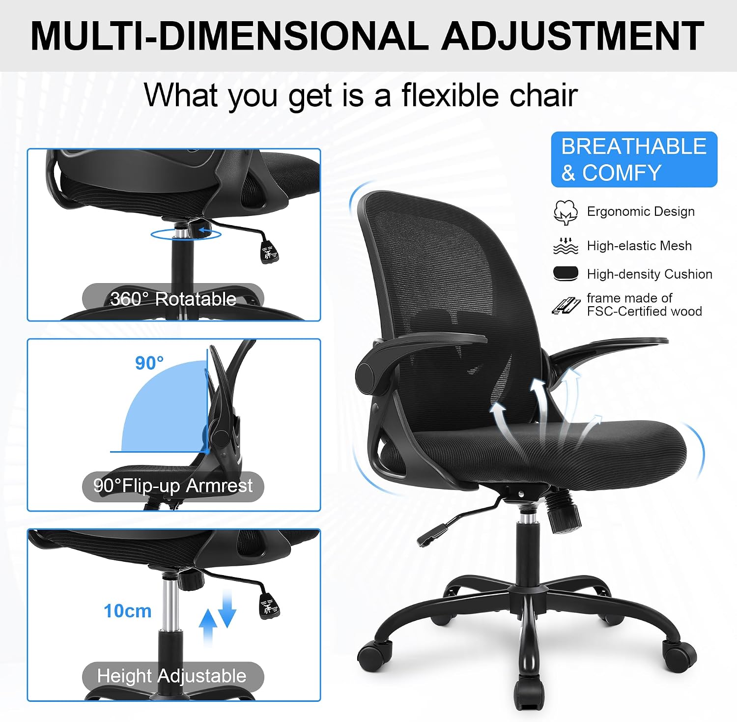 Ergonomischer Zeichenstuhl mit verstellbarem Fußring und hochklappbaren Armlehnen 934Z