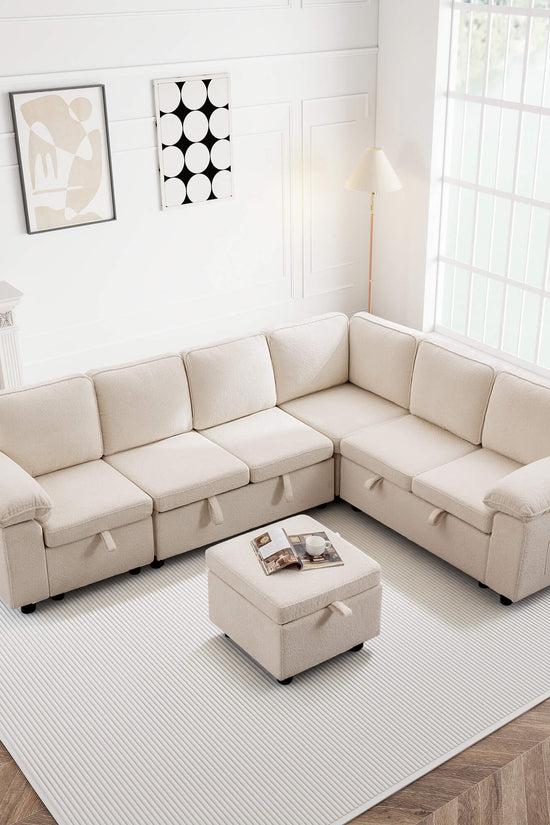 7-Seater Modular Sectional Sofa Couch with Pull-Out Sleeper and Storage