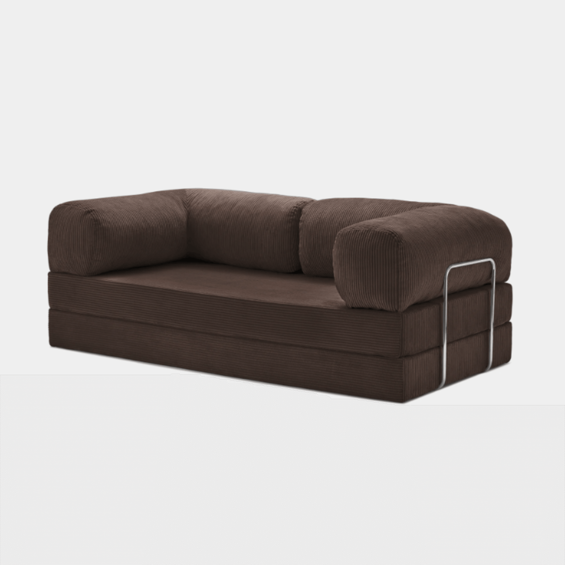 Primyhome coffee brown corduroy convertible sofa bed with metal side frame, modern floor lounge seating for small spaces