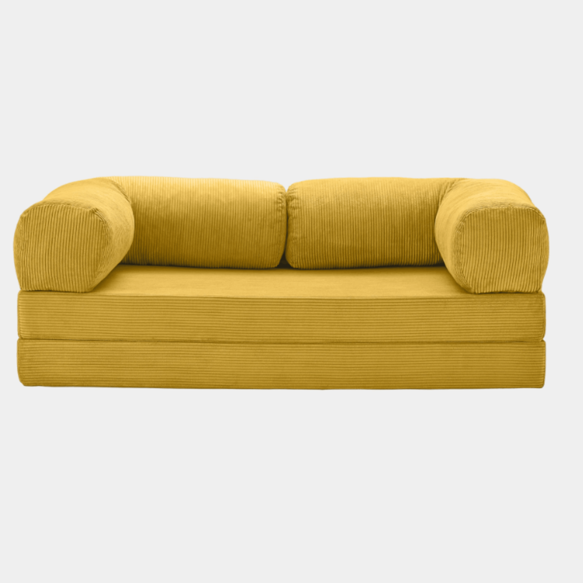 Primyhome convertible Ginger Yellow corduroy sleeper sofa bed, minimalist modern design for living room or studio