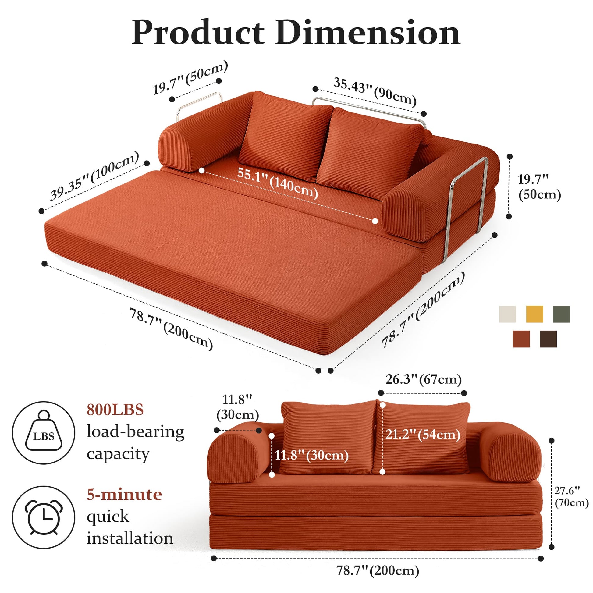 6-in-1 Combination Sponge Floor Sofa with Two Big Pillows