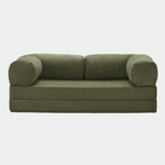 Primyhome convertible Olive Green corduroy sleeper sofa bed, minimalist modern design for living room or studio