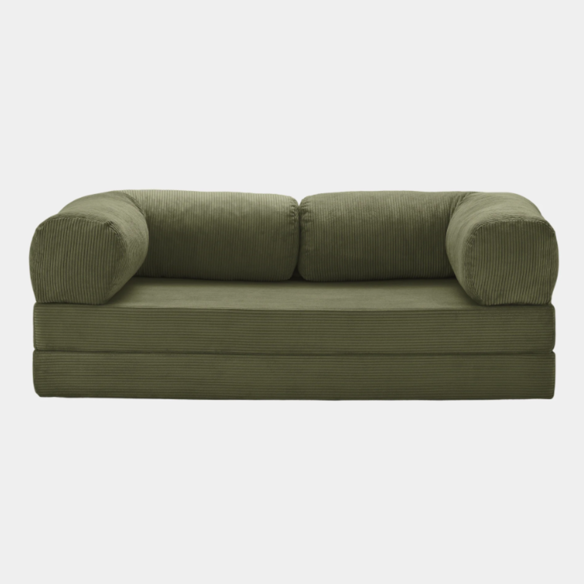Primyhome convertible Olive Green corduroy sleeper sofa bed, minimalist modern design for living room or studio