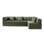Primyhome Olive Green corner closed sectional sofa, modular corduroy L-shaped couch for living rooms