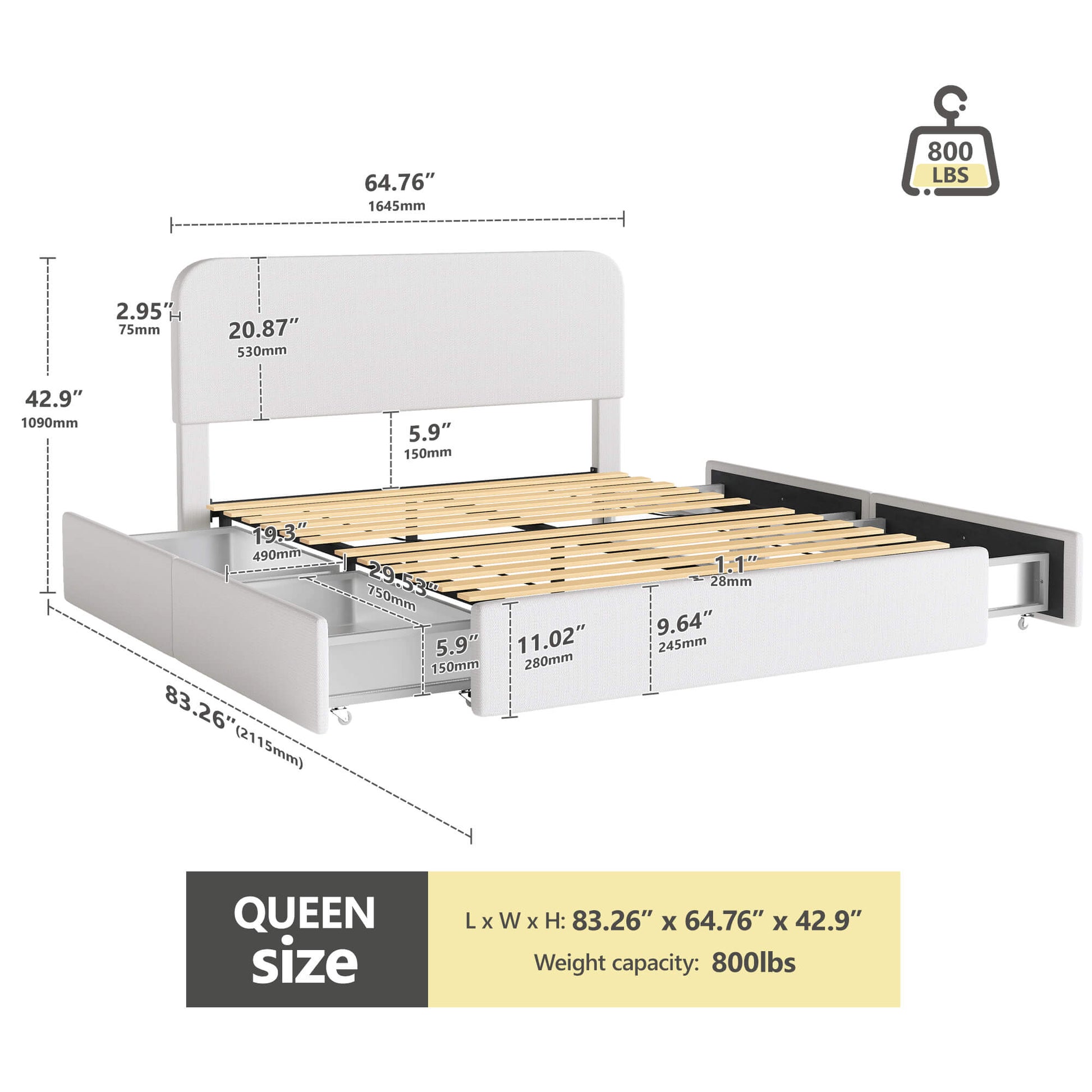 Nuvora Bed with Spacious Storage Drawers