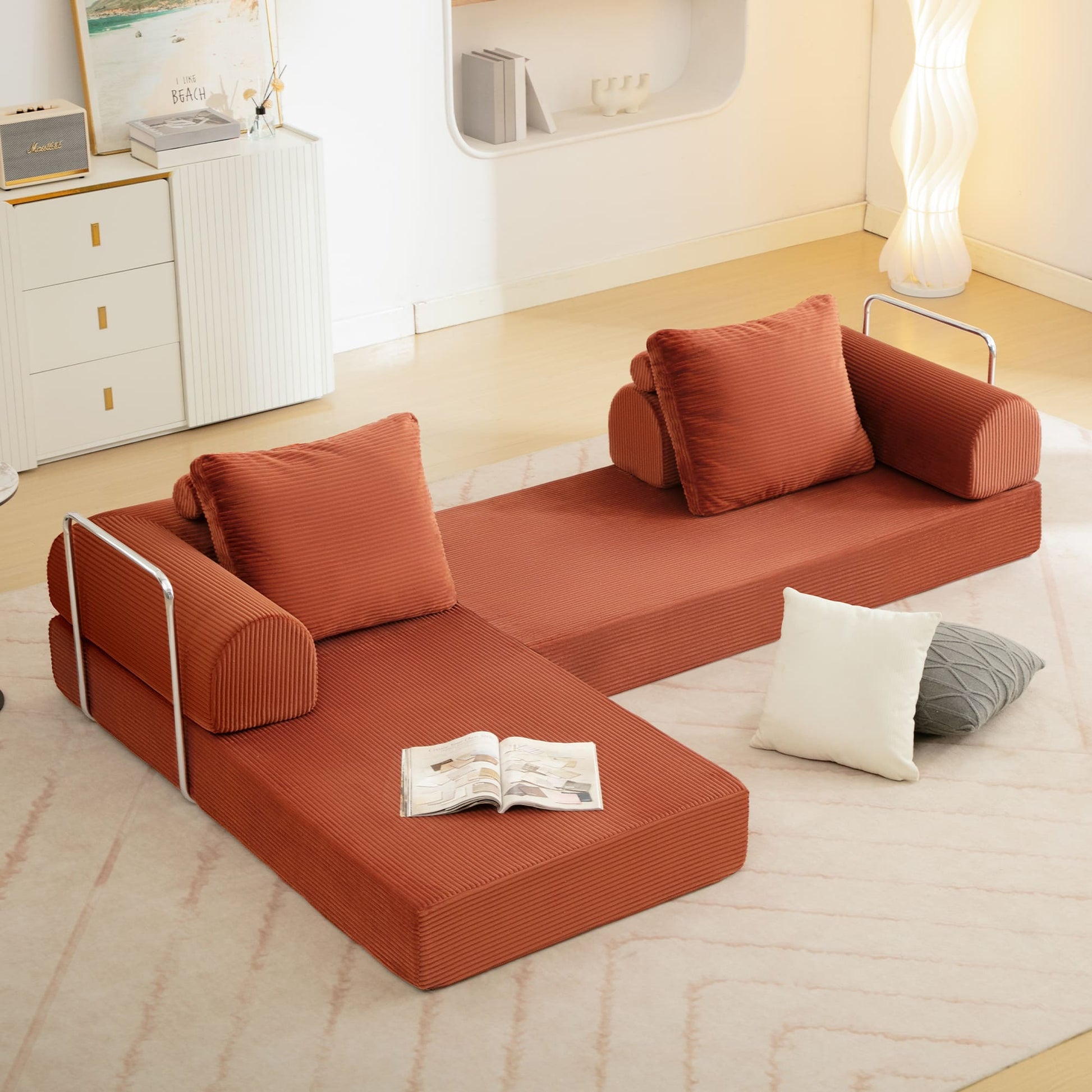 6-in-1 Combination Sponge Floor Sofa with Two Big Pillows