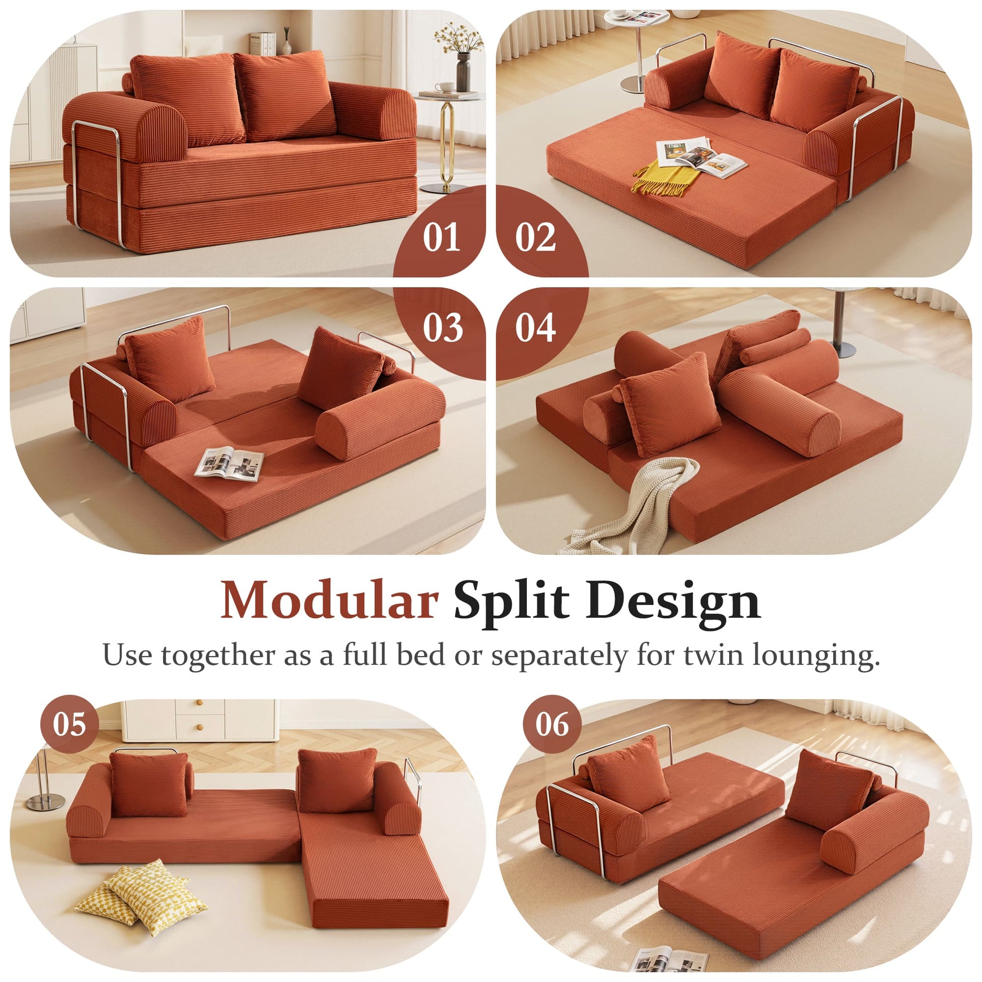 6-in-1 Combination Sponge Floor Sofa with Two Big Pillows