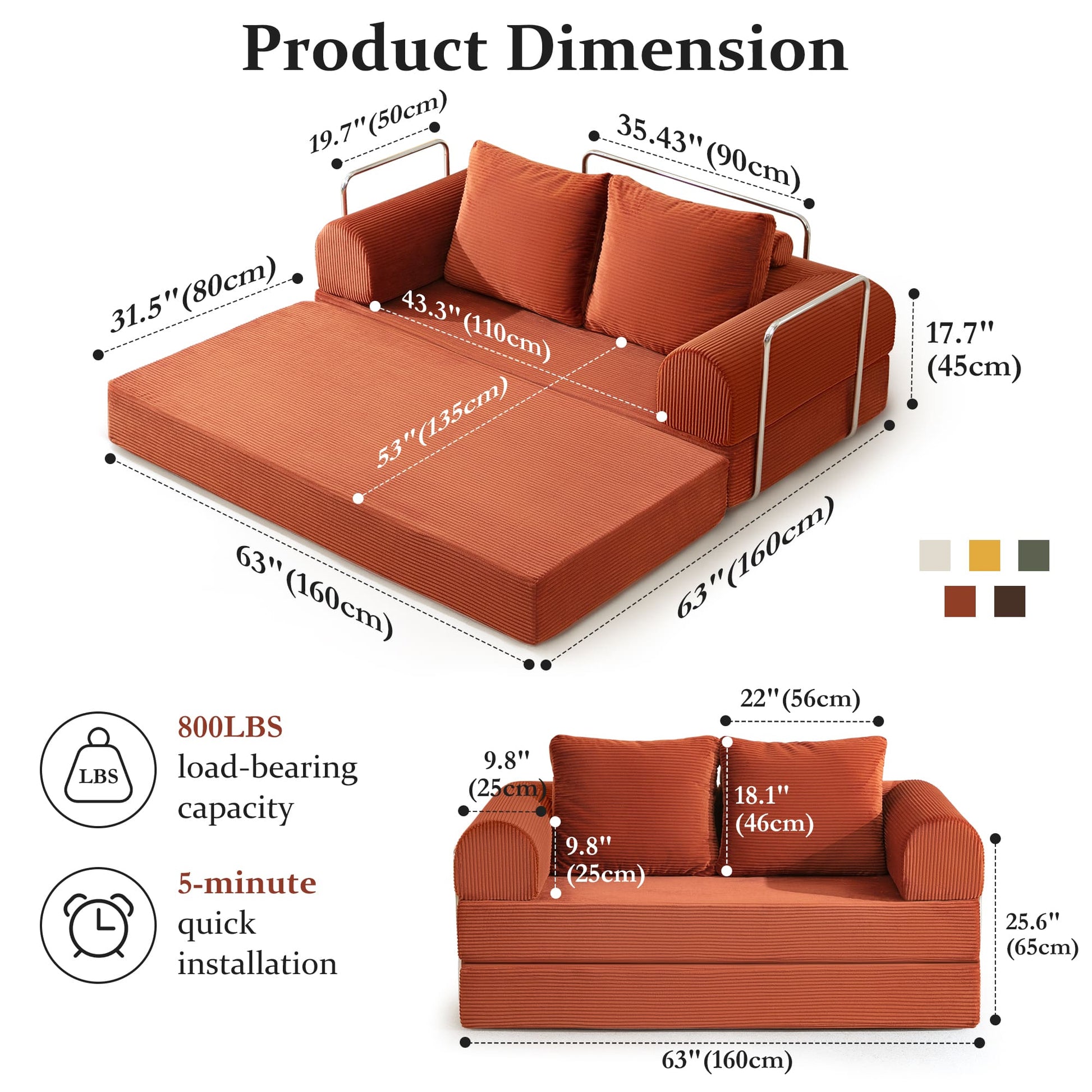 6-in-1 Combination Sponge Floor Sofa with Two Big Pillows