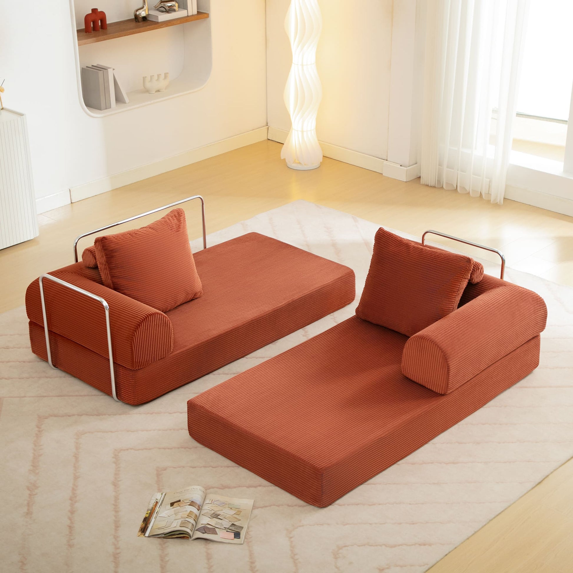 6-in-1 Combination Sponge Floor Sofa with Two Big Pillows