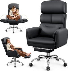 BestEra Big and Tall Leather Executive Chair, 400LBS Wide Ergonomic Home Office Desk Chairs, Reclining Swivel Criss Cross Chair with Armrests, Comfy High Back and Lumbar Support, Black