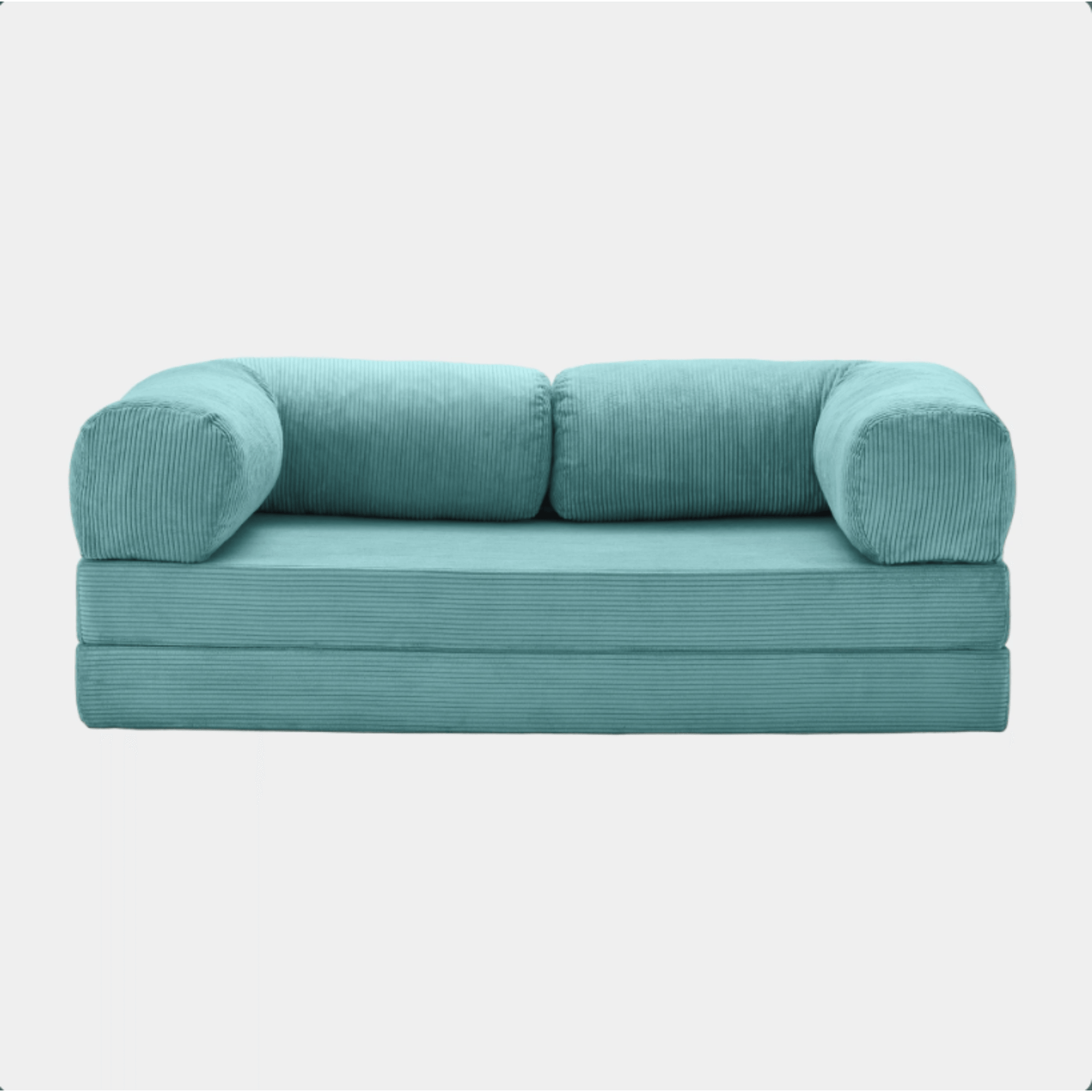 Primyhome convertible light blue corduroy sleeper sofa bed, minimalist modern design for living room or studio