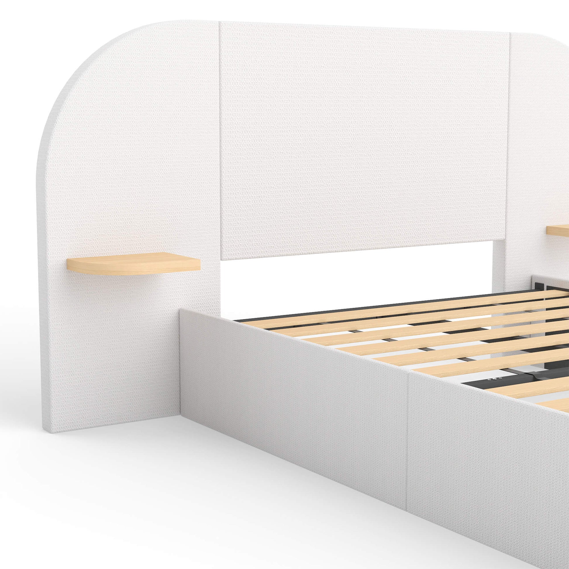 ModuNest Rounded Solid Wood Bed with Built-in Side Tables