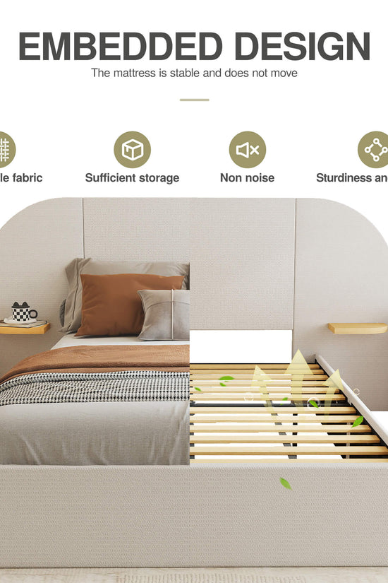 ModuNest Rounded Solid Wood Bed with Built-in Side Tables