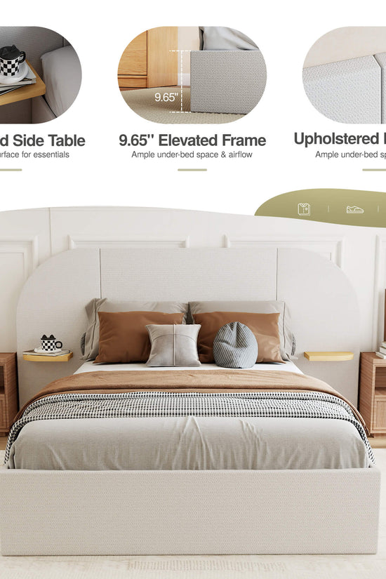 ModuNest Rounded Solid Wood Bed with Built-in Side Tables