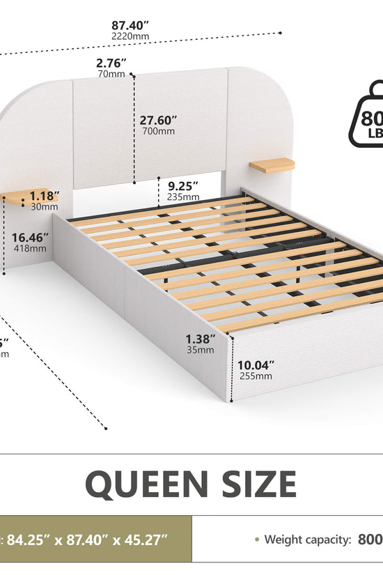 ModuNest Rounded Solid Wood Bed with Built-in Side Tables