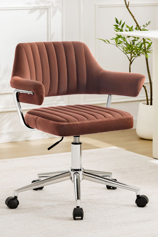 Adjustable PU Leather Swivel Vanity Chair with Arms