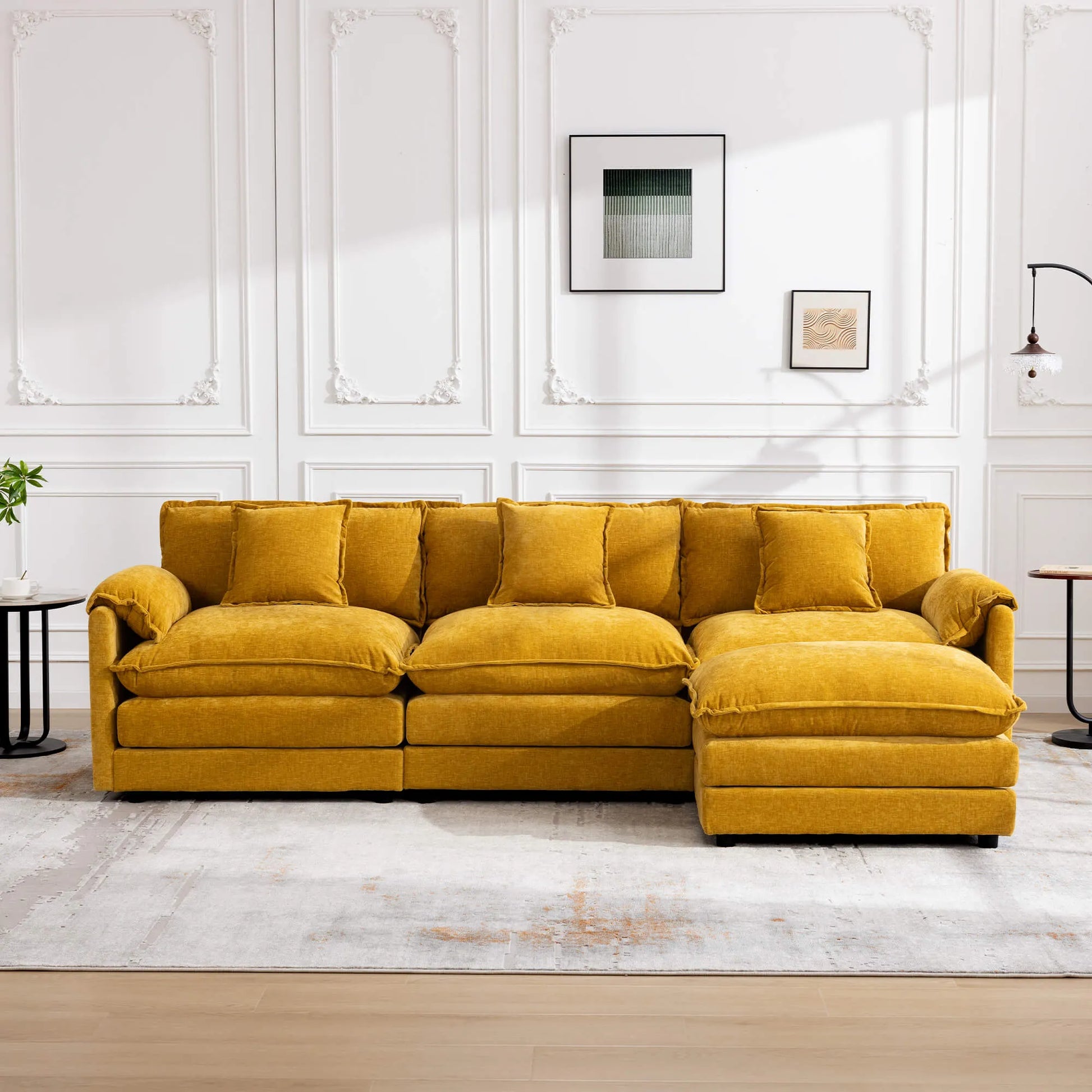 Modular 3-Seat Deep Seat Sectional Sofa with Ottoman