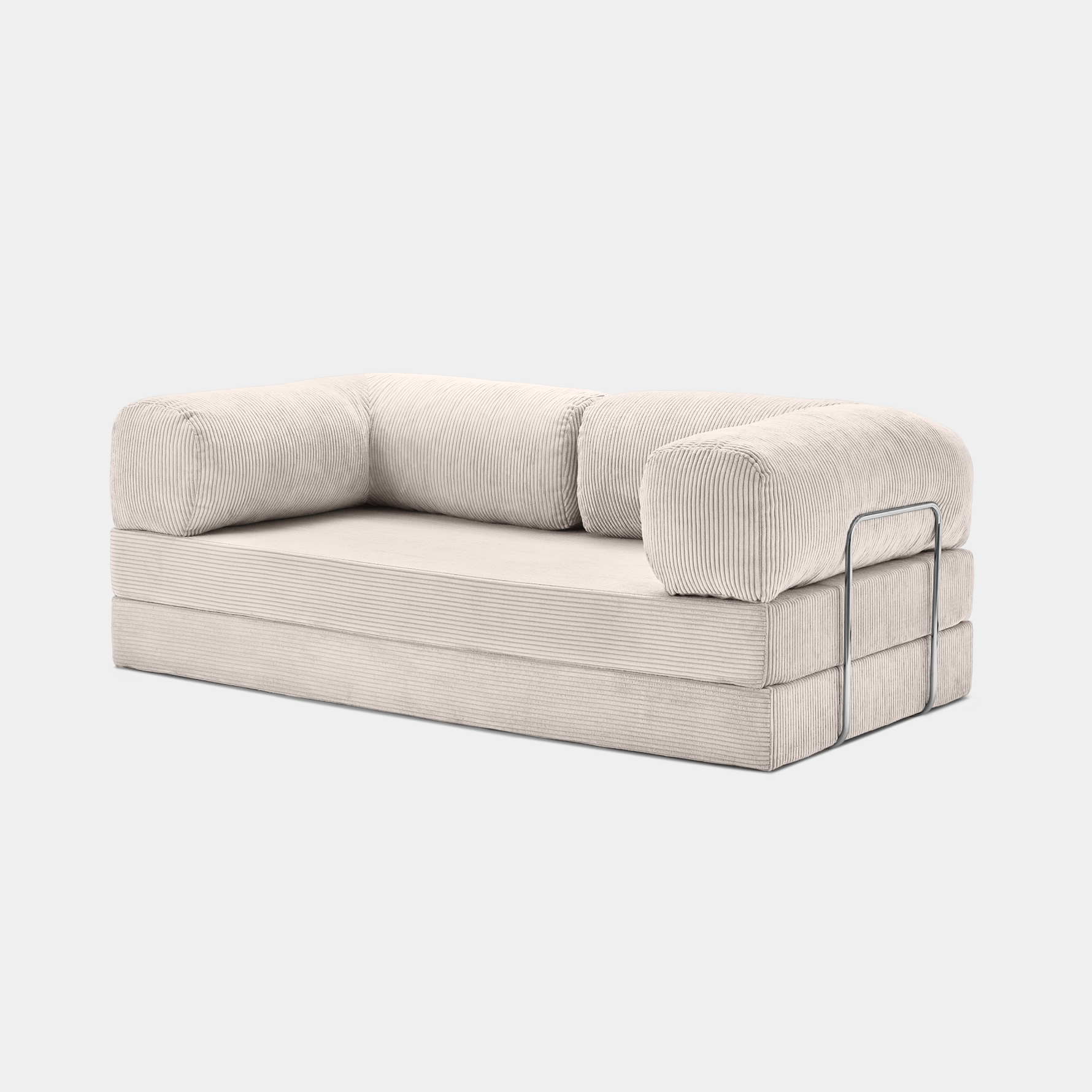 Primyhome white corduroy convertible sofa bed with metal side frame, modern floor lounge seating for small spaces