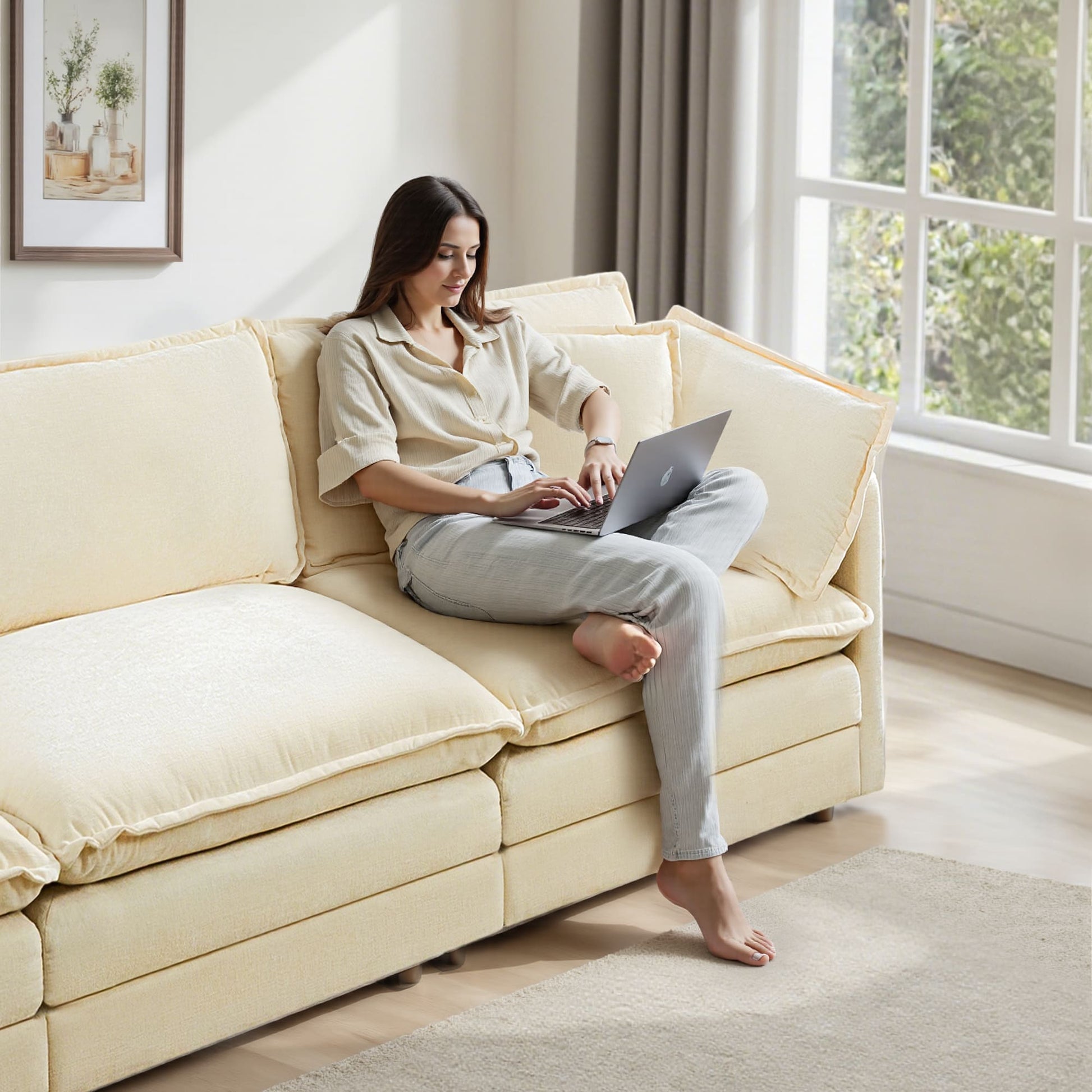 Modular 3-Seat Deep Seat Sectional Sofa with Ottoman